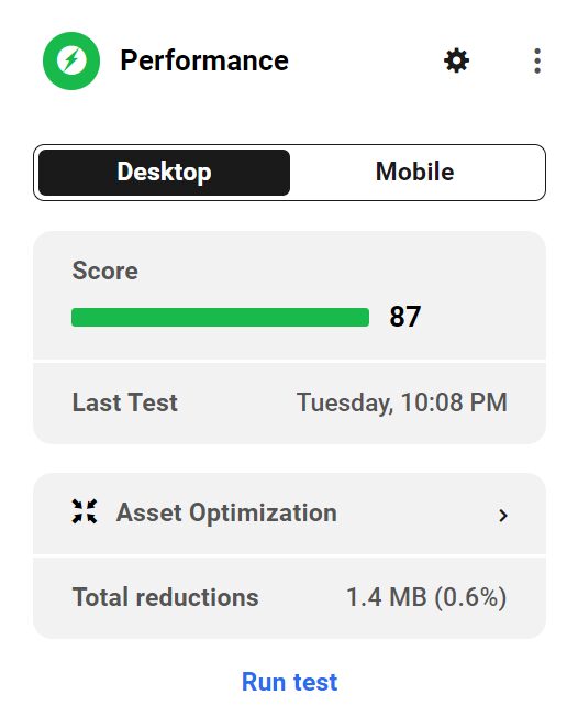 website desktop mobile performance score